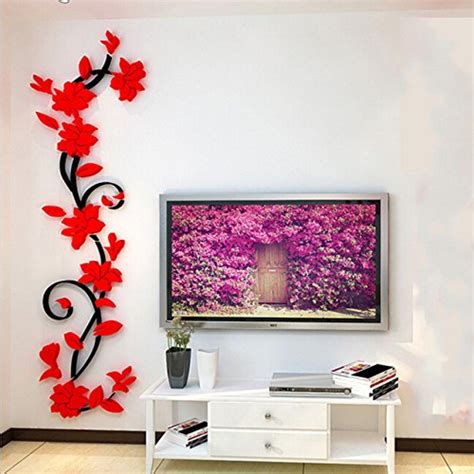 Buy Fashion DIY Decal Home Decor Removable Acrylic 3D Rose Flower Vine ...