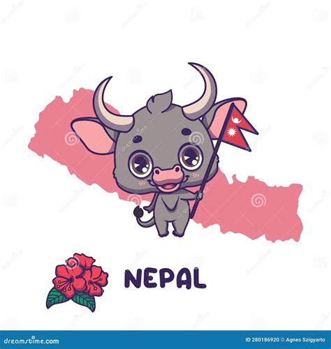 National Animal Zebu Holding the Flag of Nepal. National Flower ...