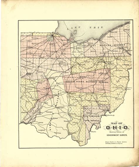 Map of Ohio Showing System of Government Surveys from Atlas of Williams ...