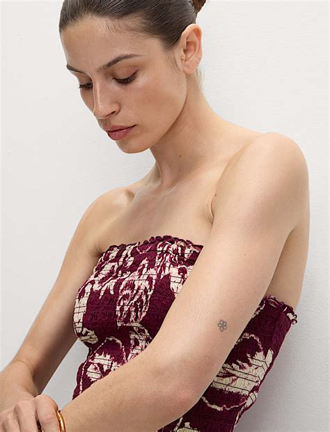 Buy Pure Cotton Printed Shirred Cropped Bandeau Beach Top at Marks ...