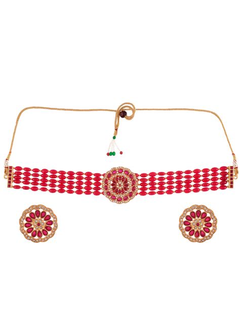 Buy Red Beads American Diamond Jewellery Sets for Women Online at ...