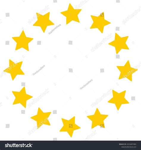 A large indigo star surrounded by a circle of 20 smaller indigo stars on a yellow background.