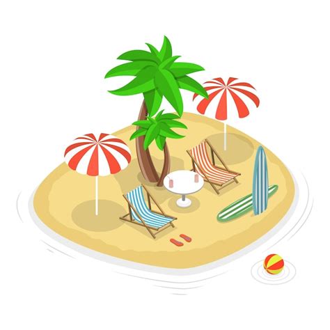 3d isometric flat vector set of summer beach set tropical islands and ...