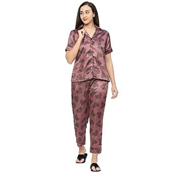 Buy Smarty Pants Women's Silk Satin Chocolate Color Paw Print Pajama ...