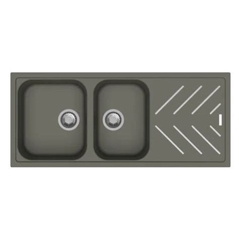 QUARTZ 2 BOWL WITH DRAIN BOARD (DEPTH 8INCH) WITH STEEL INLAYS W/P.KIT ...