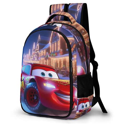 Lightning-McQueen Backpack, Lightweight Dual Zippers School Backpacks Adjustable Shoulder Straps ...