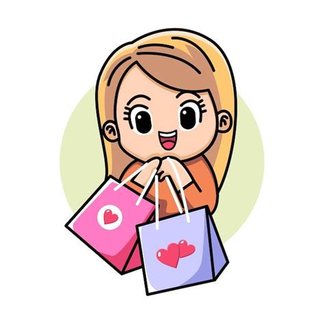 Cute shopping girl cartoon | Premium Vector