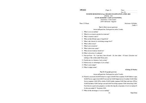 BCM4 B05 - COST Accounting - 19U411 (Pages: 3) Name ...