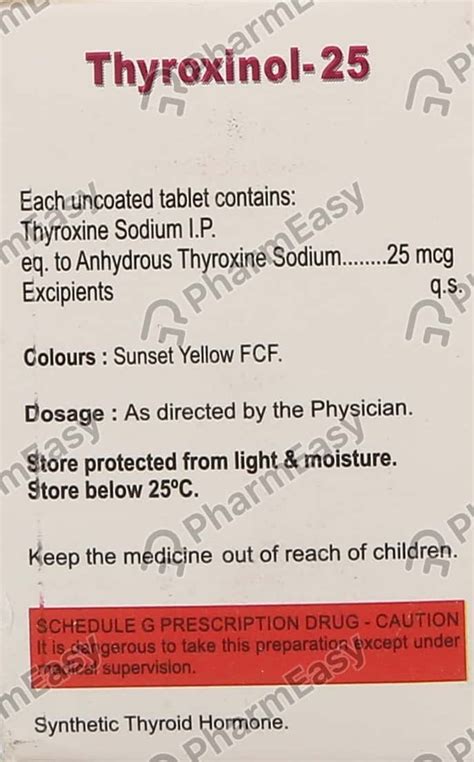 Thyroxinol 25 MCG Tablet (100): Uses, Side Effects, Price & Dosage ...