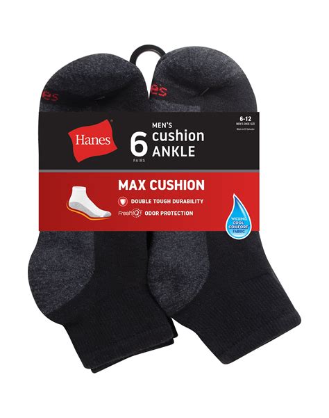 Hanes Men's Max Cushion Ankle Socks 6-Pack, Performance Value, Cool ...