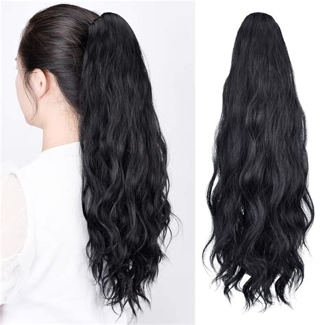 Amazon.com : HSPJHTM Black Ponytail Extensions,20" Claw Clip Ponytails ...