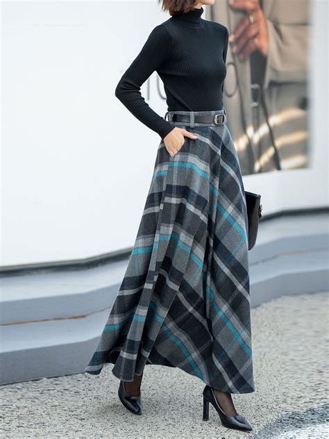 Plaid Wool Skirt Wool Maxi Skirt Women Winter Skirt Women - Etsy