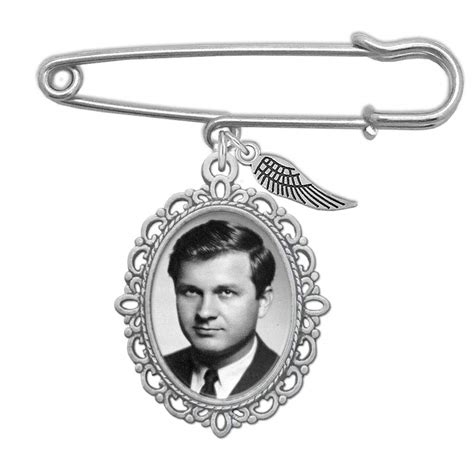Wedding Boutonniere Oval Bouquet Charm Pin Angel Wing Photo Charm ...
