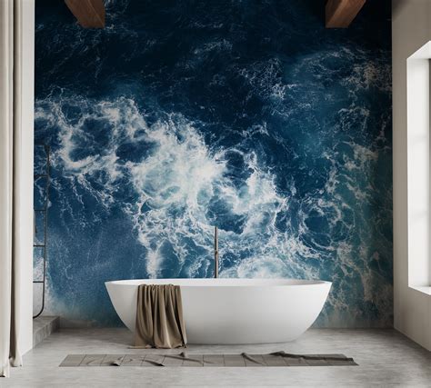 Removable Blue Color Ocean Water View Wallpaper Mural