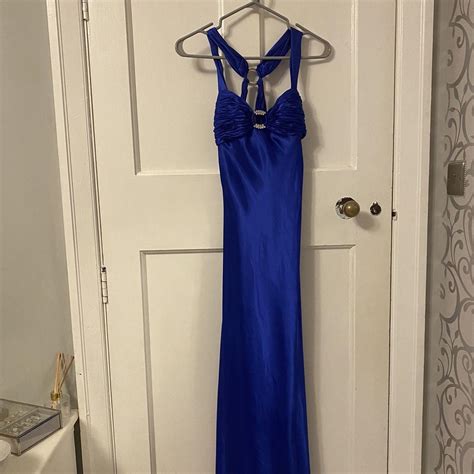 Royal blue, floor length prom gown. Satin material,... - Depop