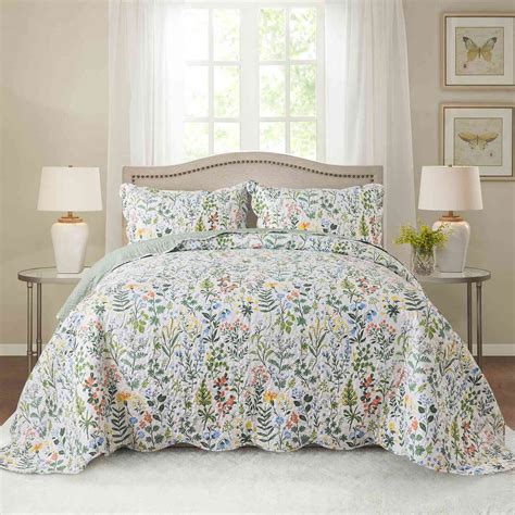 HoneiLife Queen Size 3 Piece Microfiber Quilt Set, Reversible Floral ...