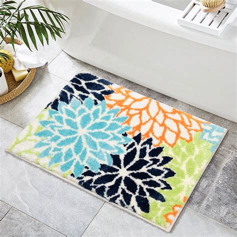 Navy Blue Floral Bath Rug at Melissa Wolf blog