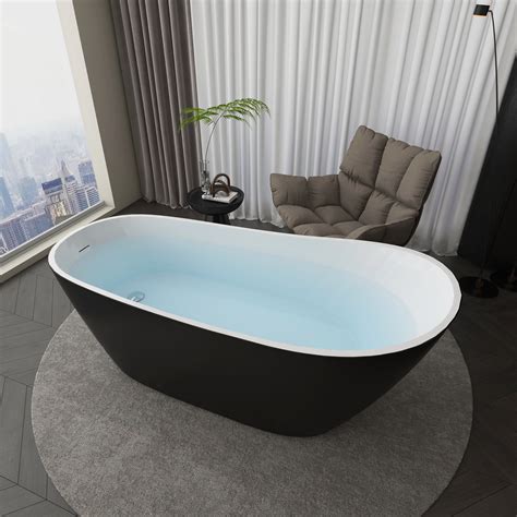 SOTUBX Free Standing Tub 59" Deep Soaking Bath Tub Contemporary Acrylic ...