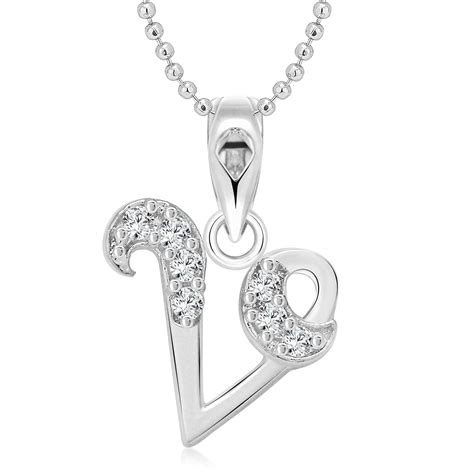 Vighnaharta Valentine Gift Initial Letter V Alphabet CZ Rhodium Plated ...