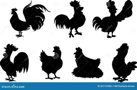 Roosters Hens Silhouette Set Stock Vector - Illustration of tail, fight: 267122006