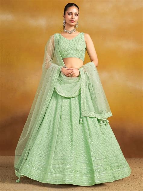 Buy Fantastic Mint Green Georgette Lehenga Choli From Ethnic Plus