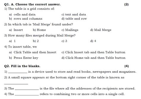 Computer Worksheet Class 5 ICSE 的图像结果