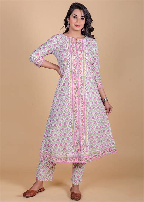 Get Rose Pink Block Printed A Line Kurta at ₹ 1729 | LBB Shop