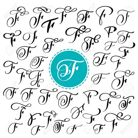 Set Of Hand Drawn Vector Calligraphy Letter F. Script Font. Isolated ...