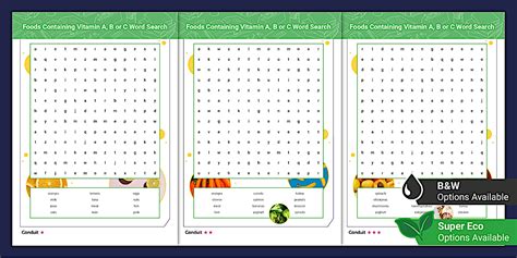 Reinforcing Life Skills: Vitamins In Food Word Search
