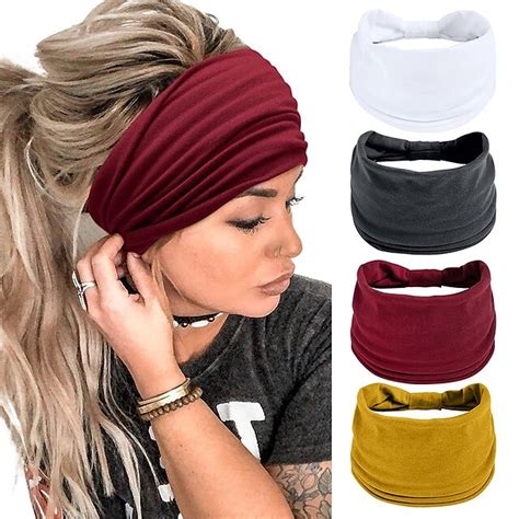 4PCS Wide Headbands for Women Black Stylish Head Wraps Boho Thick ...