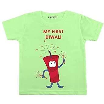 Buy KNITROOT Baby Boy T-Shirt My First Diwali Little Bomb Green Color ...