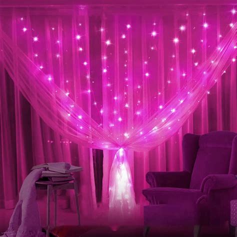 Buy Pink Fairy Curtain Lights for Room,7.9Ft x 5.9Ft USB Powered String ...