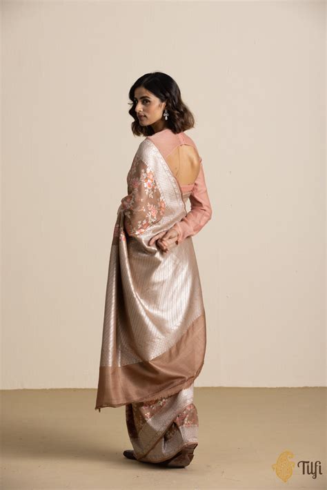 Maple Brown Pure Tussar Georgette Silk Banarasi Handloom Saree - Tilfi