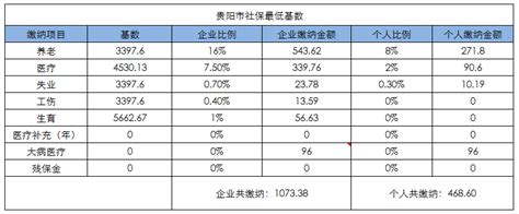 贵阳市社保缴纳基数及比例（2019年7月至2020年6月） - 空间无限人力资源集团