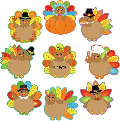 Amazon.com: 54 Pcs Thanksgiving Turkey Cut-Outs Double Printed Fall ...