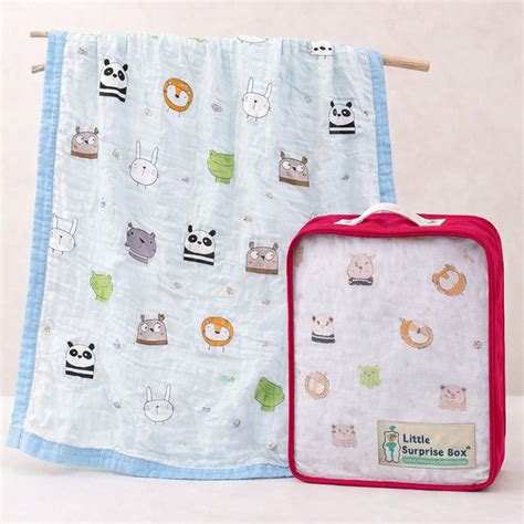Little Surprise Box Blue Animal Kingdom Muslin Cotton Baby Blanket ...