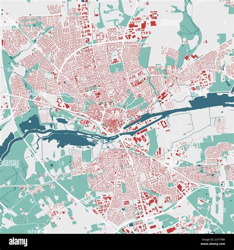 Map of Randers, Denmark. Detailed city vector map with buildings, municipality area. Streetmap ...