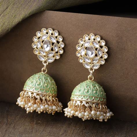 Buy Priyaasi Gold Plated Kundan & Off-White Beaded Meenakari Green ...