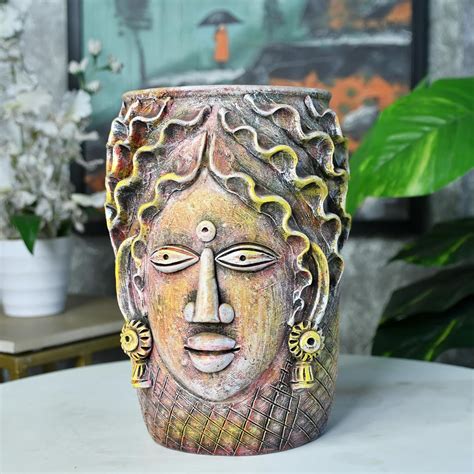Buy Handcrafted Flower vase ?Terracotta Tribal Effigy? Clay showpiece ...