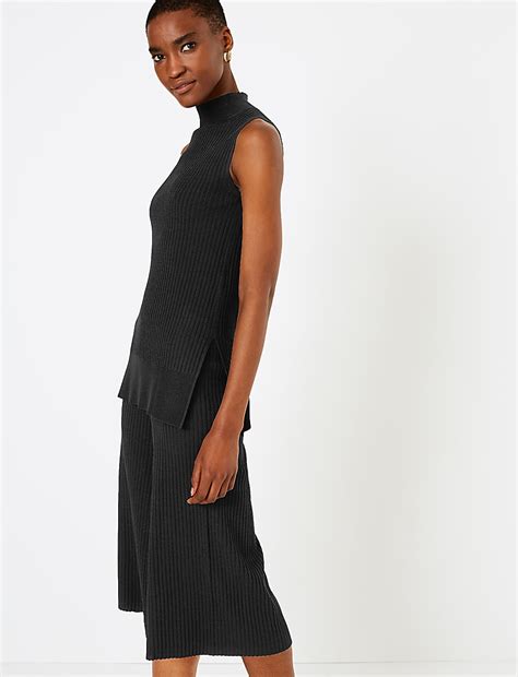 Buy Ribbed Knit High Neck Sleeveless Top at Marks & Spencer