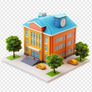 Colorful school building model with cars and trees | Premium AI ...