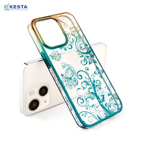 iPhone 14 Cover - Peacock Glitter Green Transparent Diamond Case ...