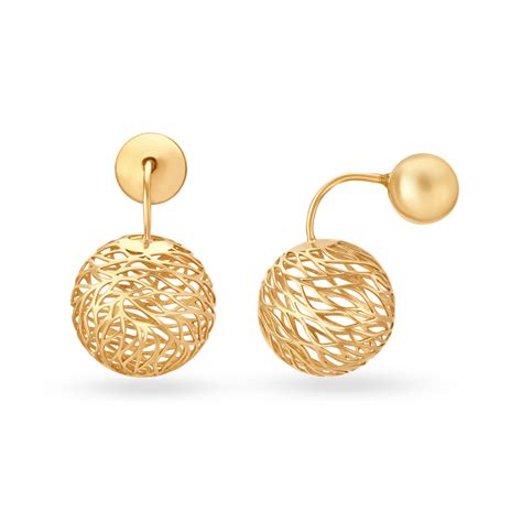 Round Nature Inspired Gold Mesh Stud Earrings