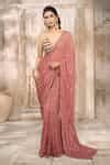 Buy Pink Georgette, Crepe Embroidery Halter Neck Shimmer Striped Saree ...