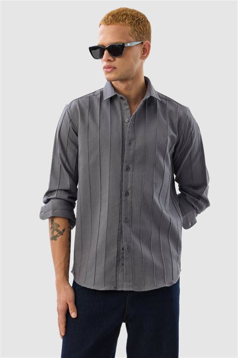Buy Men's Grey Textured Slim Fit Shirt Online | Snitch – SNITCH