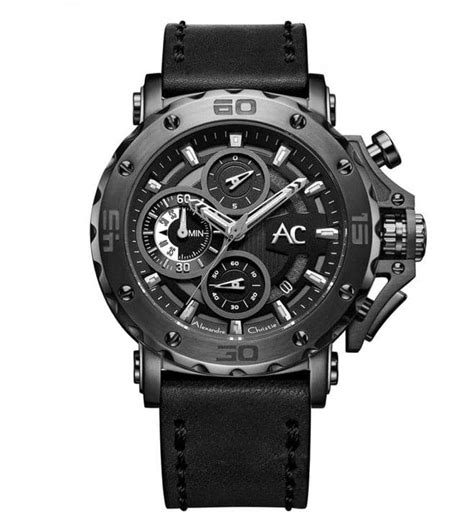 Alexandre Christie Mens 47 mm Chronograph Black Dial Leather Analogue