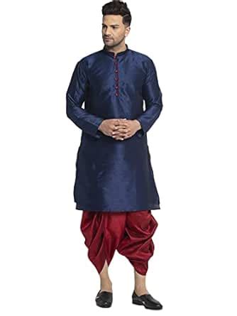 Buy Banity Bey Dupion Silk Regular Fit Kurta Dhoti Set for Men (Navy ...