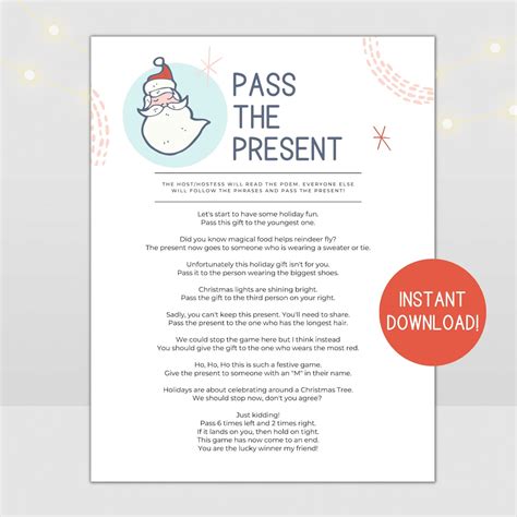 Pass the Present Game, Pass the Gift Game Poem, Pass the Parcel Game ...