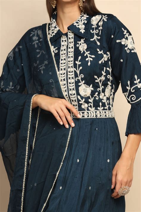 Enchanting Navy Blue Sequin Thread Work Dress - Perfect for Special Oc ...