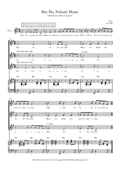 Hey Ho, Nobody Home (round in two, three or six parts) Sheet music for ...